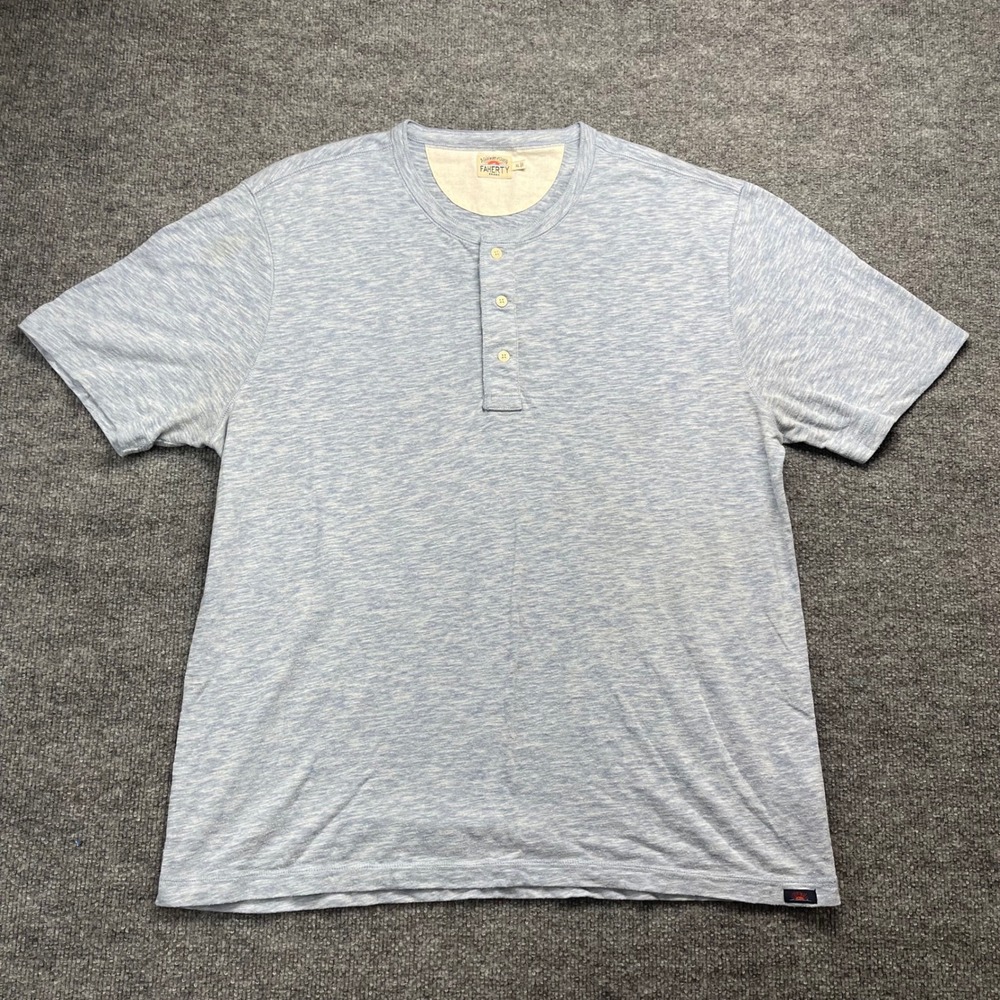 Faherty Brand Mens XL Blue Heathered Short Sleeve Henley Shirt Space Dye Casual